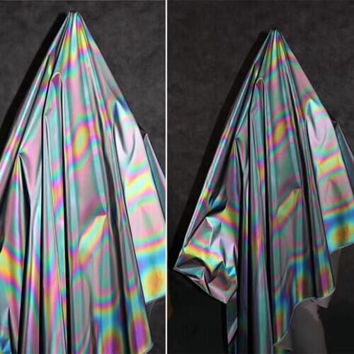 Iridescent Reflective Cloth Rainbow Color Gradient DIY Patches Jacket Coat Sportwear Hats Background Decor Designer Fabric