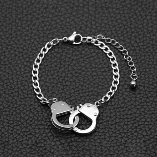 Punk Adjustable Stainless Steel Handcuffs Men Bracelet hand chain Bracelet for Women Accessories Friendship Girl Couple Jewelry