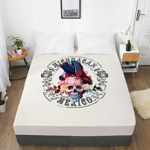Luxury Elastic fitted sheet bed sheet With An Elastic Band Mattress Cover 150x200/160x200 Bed cover for home Skull crow