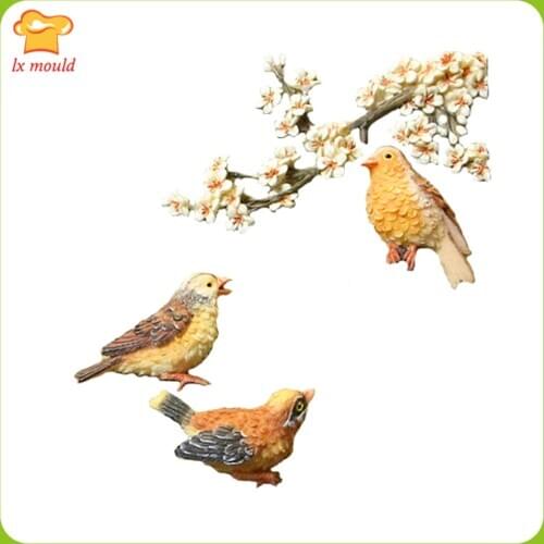 LXYY MOULD new plum fondant mould bird mold pattern clear bird language flower dry Pace silicone mold