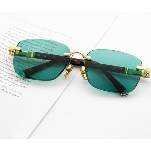 Green Crystal Sunglasses Man Natural Stone Sun Glasses Glass Woman Rimless Luxury Vintage Acetate UV400 Top Quality Anti Scratch