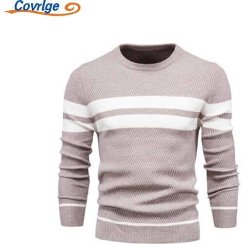 Covrlge Sweater Male Autumn Winter Comfortable Warm Casual Striped Solid Color Pullover V-neck New Fashion Base Sweater MZM098