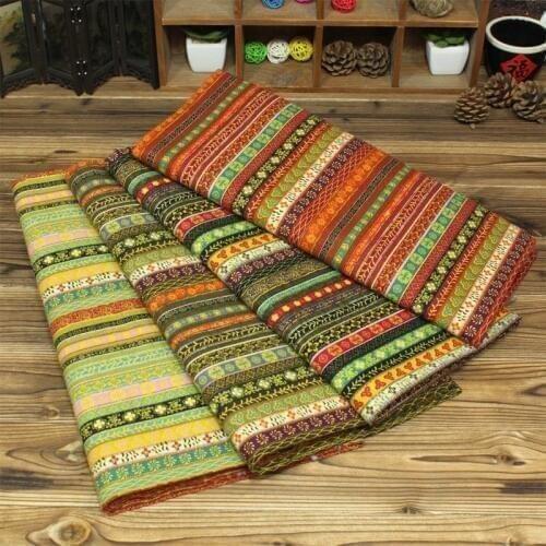 Ethnic chinese stripe floral cotton and linen cloth fabrics for DIY cushions tablecloth curtain handwork home decoration tissue