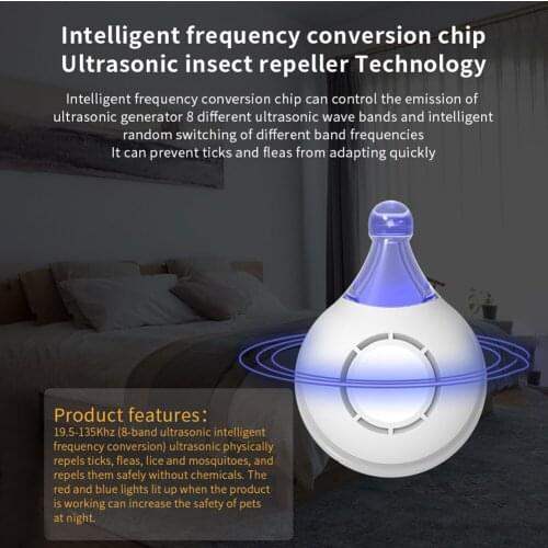 USB Rechargeable Ultrasonic Pest Reject Flea Tick Lice Repeller Anti Bug Insect Repellent for Cat Dog Pets Supplies