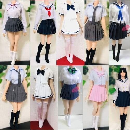 1/6 Female Short Sleeve Top Student Tie School Uniform Skirt Sailor Suit Set Accessory Model for 12'' Middle Largest Bust Body