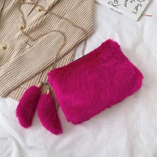 Winter Fashion Women Faux Fur Shoulder Bag Female Heart Leopard Messenger Bag Chain Soft Warm handbag Crossbody Bag