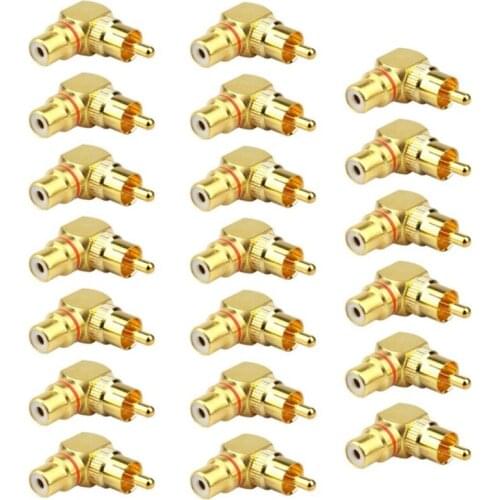 20 Packs RCA Right Angle Adapter - 90 Degree Female to Male Gold-Plated Connector