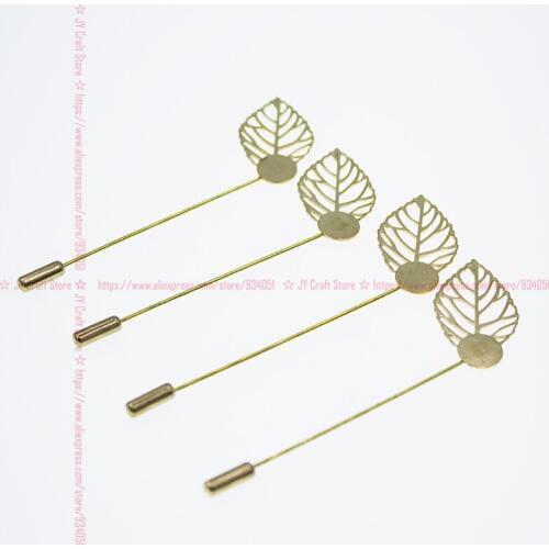 50pcs Gold Plated Long Stick Brooch Pins w/ Hollow Leaf 2.95" Boutonniere Flower Lapel Pin for DIY Jewelry Making