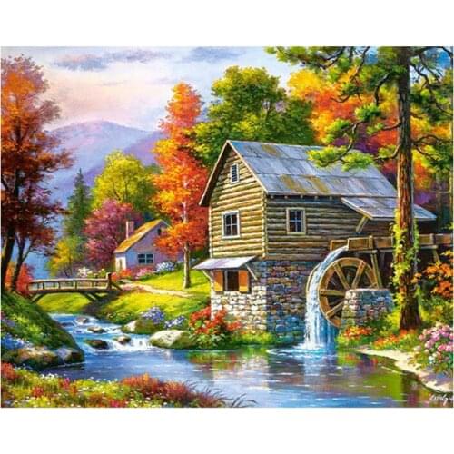 Diamond Painting Country House Scenery 5D Full Square Resin Diamond Embroidery Rhinestone Landscape Needlework Craft DIY Hobby