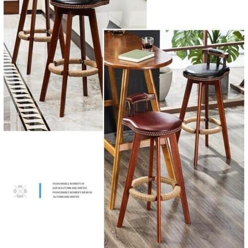 Bar Chair Solid Wood High Stool Net Red Isn Log Front Desk Chair Back Chair Bar Table Chair Nordic Household