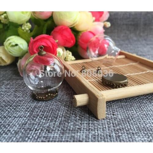 Free shipping 20sets/lot bronze color 25*15mm DIY Small Clear Cloche Glass Bottle Pendant bronze plated Apothecary Terrarium