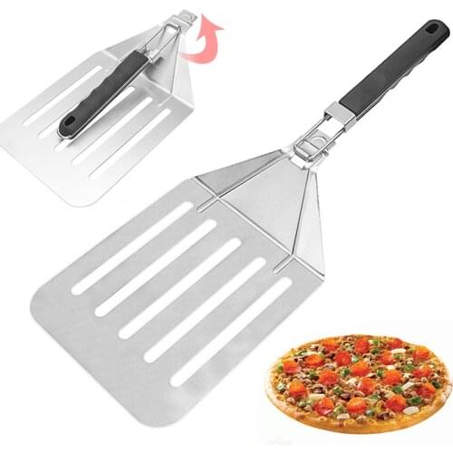Large Stainless Steel Pizza Peel Cake Lifter Transfer Tray With Folding Handle Homemade Baking Bread Pie Shovel Tools
