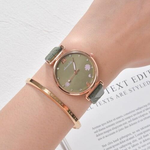 2020 Popular Summer Flowers Women Watches Fashion Green Leather Ladies Dress Watch Relogio Feminino Zegarek Damski Female Clock