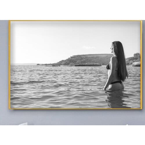 R0343 Black and White Sea Swimsuit Girl Sexy Beautiful Girl Model Wall Sticker Silk Poster Art Home Decoration