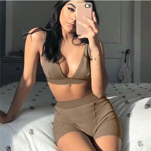 Cultiseed Women Sexy V Neck Hollow Waist Vest+Shorts 2pc Sets Clothing Female New Summer Solid Running Sports Casual Yoga Suits