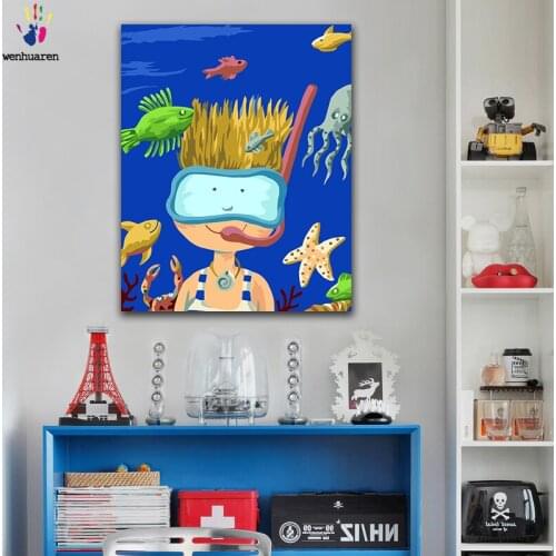 DIY colorings pictures by numbers with colors Little boys underwater world picture drawing painting by numbers framed Home