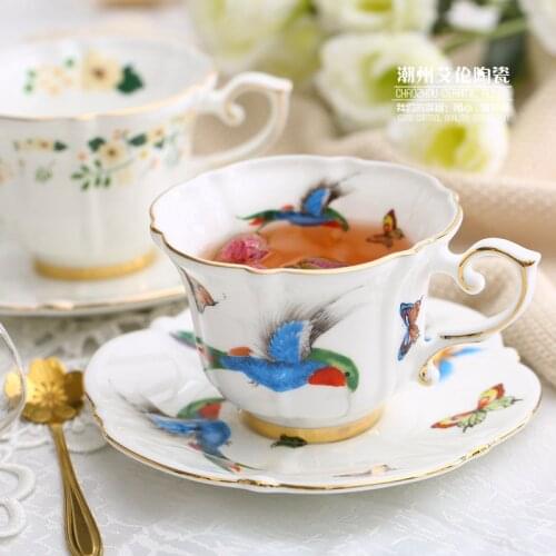 European style pastoral small luxury bone china coffee cup ceramic English afternoon tea cup Nordic style cup flower tea cup