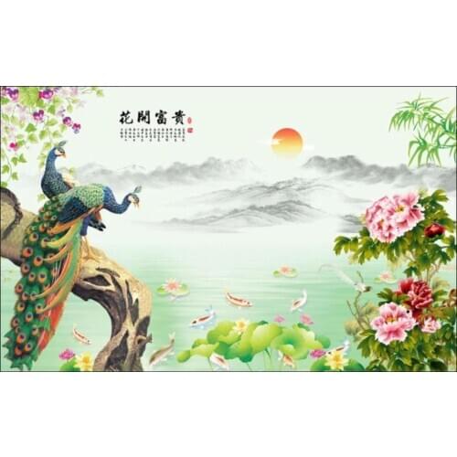 Custom photo wallpaper 3d mural wallpaper for walls 3d Modern flower peacock peony lotus pond Chinese style background wall