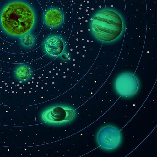 Hot luminous moon Nine planets decorative decals Solar system glow stickers Fluorescent mural wall stickers for kids rooms