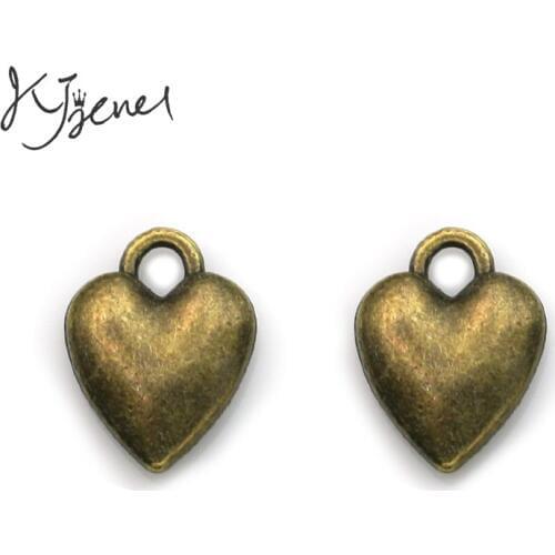 KJjewel Antique Bronze Plated Heart Love Charm Pendant fit Making Bracelets Jewelry Findings Craft DIY 14x10mm