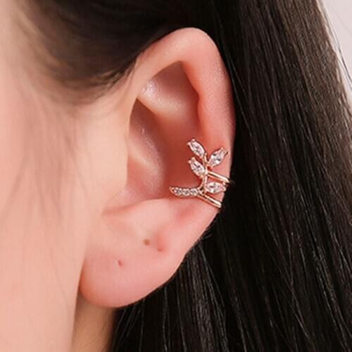Korean Earrings Crystal Leaf Ear Clip Earrings For Women Zircon Earing Without Hole Jewelry Fake Earring Ear Clip Earings S127