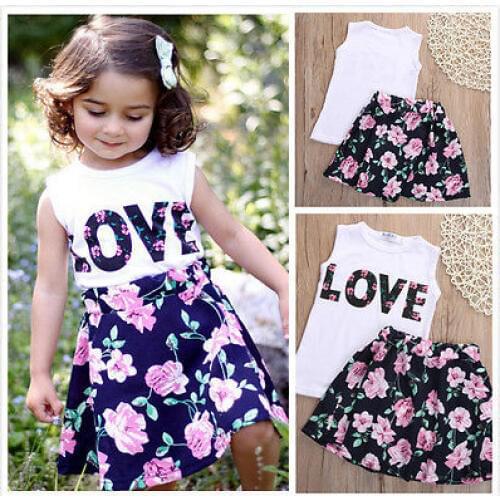 Summer Baby Girl Toddler Print T-shirt Tops Casual sleeveless Skirt 2pcs Fashion design Outfits Set 0-5Y