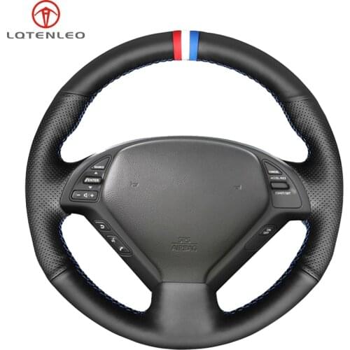 LQTENLEO Black Genuine Leather Car Steering Wheel Cover For Infiniti G G25 G35 G37 EX EX35 EX30 EX37 Q Q40 Q60 QX50 2014-2018