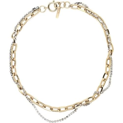 MIQIAO 18K Gold with Silver Hip Hop Choker Chain Necklace Bangle Bracelet Piercing Stud Earring Drop Jewelry Sets for Women Gift