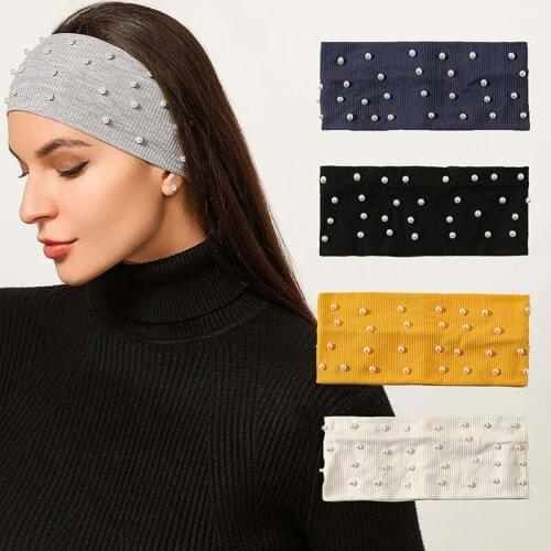 Fashion Pearl Sports Headband Wide Elastic Yoga Hair Bands Running Fitness Headwear Women Turban Head Warp Hairband Sweatband