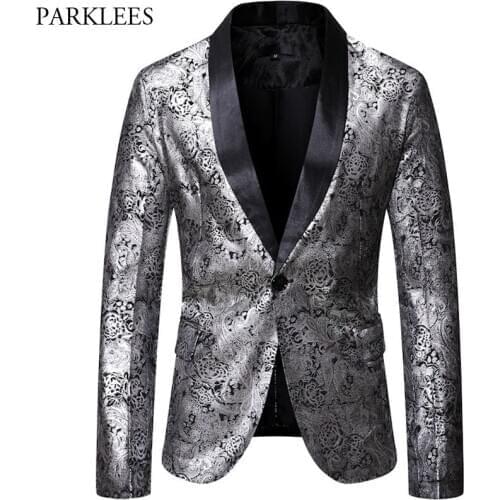 Bronzing Blazer Men 2020 Brand Mens Rose Paisley Suit Jacket Masculino Banquet Party Stage Nightclub Single Button Costume Homme