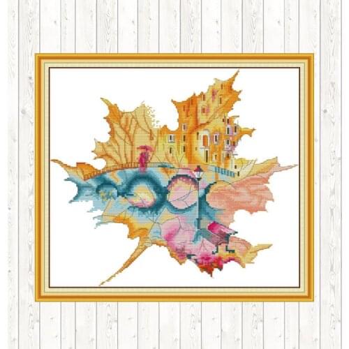 City In Maple Leaf DIY Crafts Needlework Embroidery Patterns Cross Stitch Package 14ct 11ct Count Print Canvas Embroidery Kits