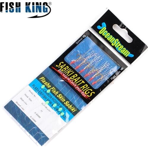 FISH KING 3packs Luminous Barbed Sabiki Rigs Sea Fishing Lures Hooks Saltwater Soft Fishing Lure Tackle