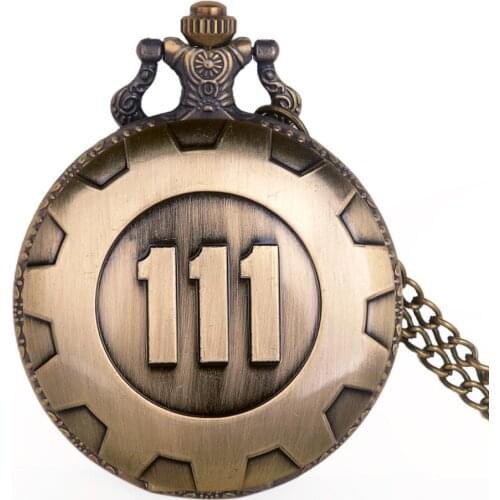 New Bronze Copper Game Fallout 111 Quartz Pocket Watch Analog Pendant Necklace Mens Watches Womens Boy Gift