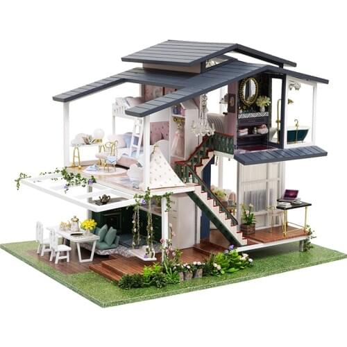 New DIY Big Monet Garden Doll House Wooden Model Miniature Building Furniture Miniature Action Figure 3D Manual Toy For Children