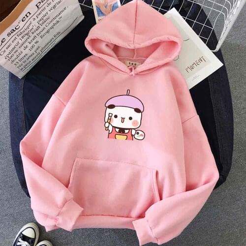 Pink Hoodie Harajuku Kawaii Pullover Sweatshirt Oversized Cute Bear Hoodie Cartoon Sweatshirt Women Urban Streetwear Women Tops