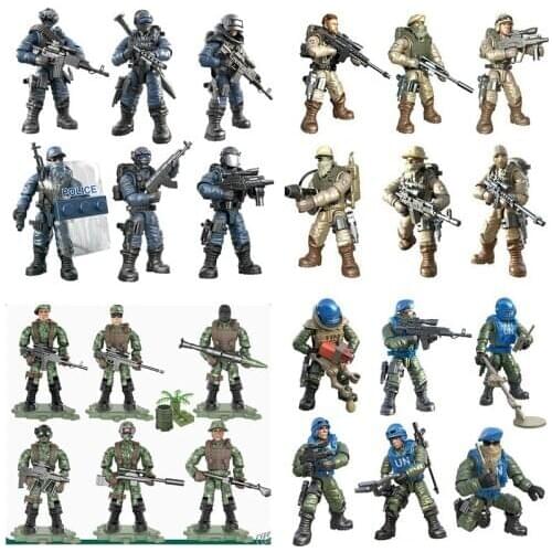 Assembled joint movable soldier military model building block doll toy special soldier police fire alarm traffic police