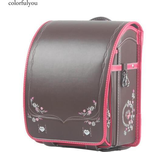 Girl school bag backpack Primary Luxury embroidery Japan School Backpacks Mochila Feminina waterproof PU Leather Backpack kids