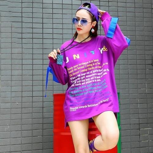 Hip Hop Dance Costume Fashion Letter Print Style Long-Sleeved Top Dress Street Dancewear Rave Clothes Women Stage Outfit DT1045