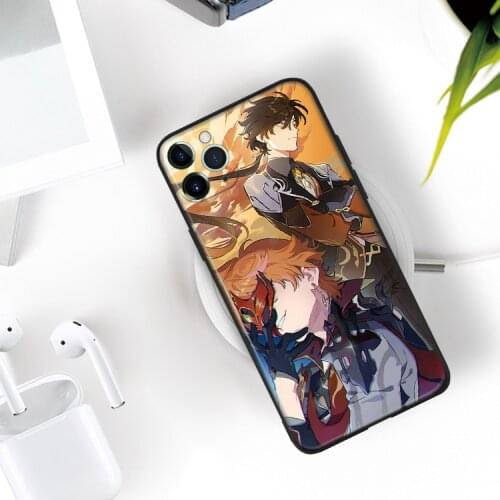 Zhongli and Childe Genshin Impact For IPhone Se 6 6s 7 8 Plus X XR XS 11 12 Mini Pro Max Glass TPU Silicone Phone Case Cover