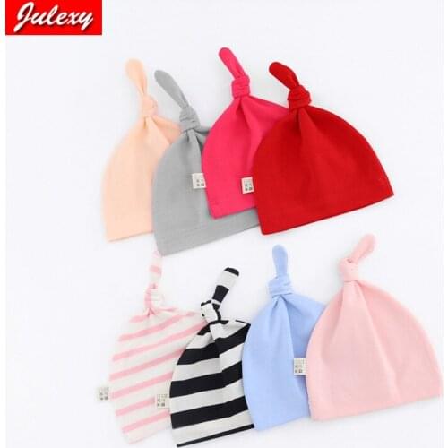 Spring New Spot Solid Color Infant Pull Cap Cotton Baby Knotted Pullover Cap Newborn Baby Fetal Hat