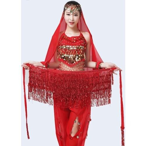 Sexy Women Belly Dance Hip Tutu Skirt Scraf Wrap Belt Glitter Sequin Tassel Hip Scraf Stage Dancing Performance Costume