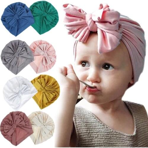 Infant Turban hat cotton newborn bowknot Head Wraps cap Soft Cute Warm boy Girl Beanie Hat Kids Headbands Hair Accessories
