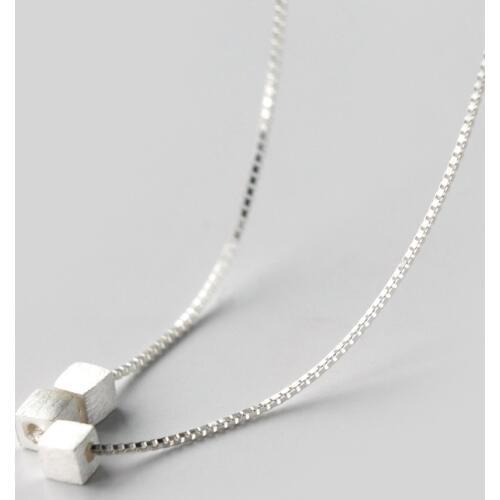 MloveAcc Genuine 100% 925 Sterling Silver Square Bead Charms Pendant Necklaces for Women Girls Authentic Silver Jewelry Gift