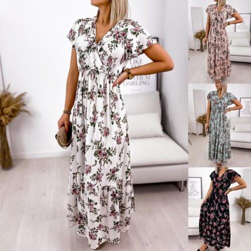 50% Hot Sales Casual Dress V Neck Waist Tight Lotus Leaf Women Short Sleeve Loose Dress for Date