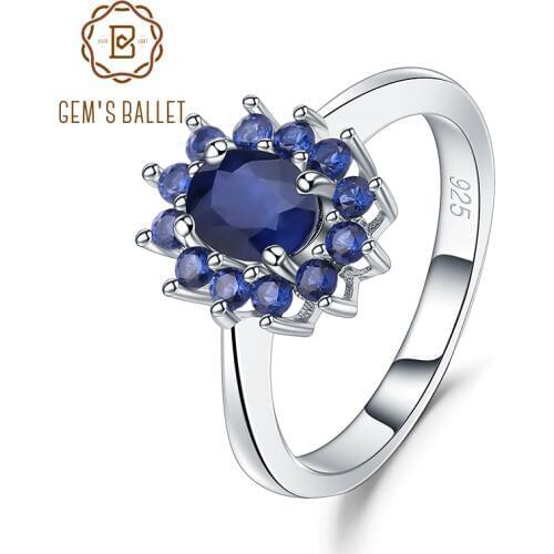 Gems Ballet 1.89Ct Natural Blue Sapphire Wedding Band Ring 925 Sterling Silver Gemstones Vintage Rings For Women Fine Jewelry