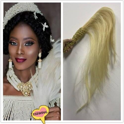 1Pc African Nigerian bride horsetail Handmade for Party&Wedding Decoration with Embroidery Lace Stones for Bride