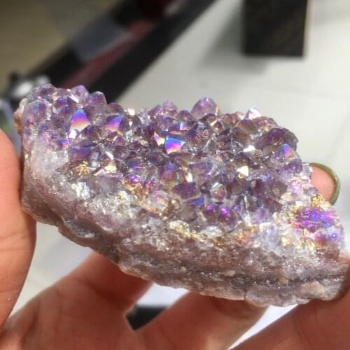 Beautiful 1PC Natural Amethyst Cluster Crystal Electroplating Titanium Quartz Cluster Stone Healing Natural Quartz Crystal