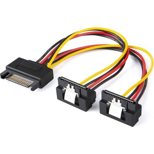 10 Pcs SATA Power Cable, 6-Inch SATA 15 Pin Male to 2XSATA 15 Pin Down Angle Female Power Splitter Cable