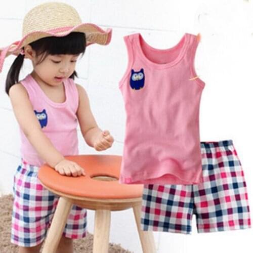 2021 New Design PINK sleeveless Tops and Shorts 2PCS Kids Baby Pajamas Cosy Set Boy Girls Cotton Pijamas set Sleepwear Underwear