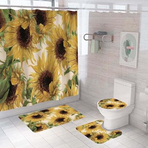 2021 Bathroom Set With Shower Curtain American Summer Sunflower Series Printed Shower Curtains Waterproof Polyester Bath Screen